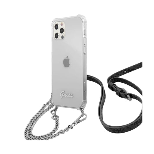 Guess GUHCP12MKC4GSSI 4G Chain Case, Transparent/Silber – iPhone 12 / 12 Pro