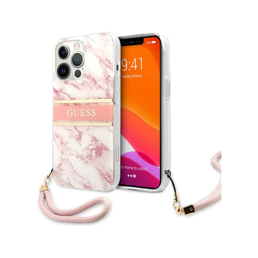Guess GUHCP13XKMABPI Marble Strap Collection Case, Pink – iPhone 13 Pro Max