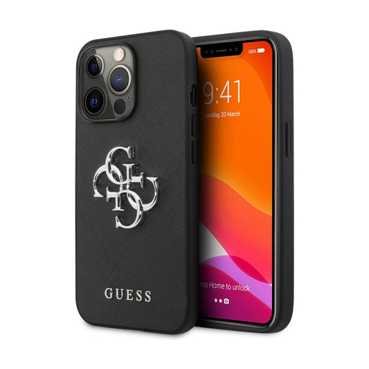 Guess Hülle Saffiano 4G Big Silver Logo Schwarz - iPhone 13 Pro