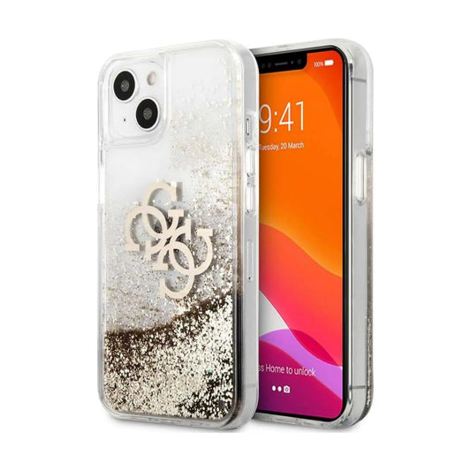 Guess Hülle Big 4G Logo Gold Liquid Glitter Transparent - iPhone 13 Mini
