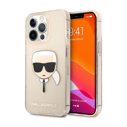 Karl Lagerfeld Karl’s Head Glitter Case, Gold - iPhone 13 Pro