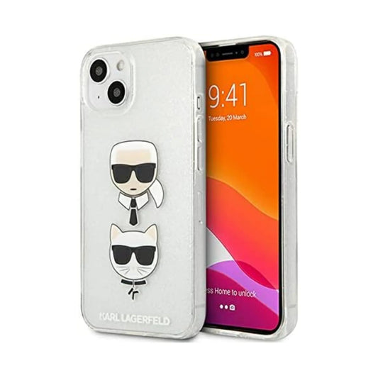 Karl Lagerfeld Glitzer Karl & Choupette Kopf Case, Silber - iPhone 13 mini