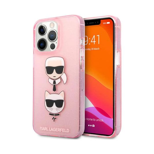 Karl Lagerfeld Glitter Karl & Choupette Head Case, Pink - iPhone 13 Pro