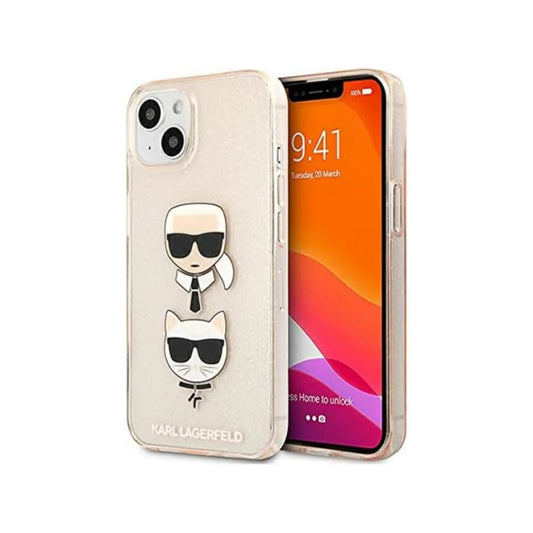 Karl Lagerfeld Glitzer Karl & Choupette Kopf Case, Gold - iPhone 13 mini