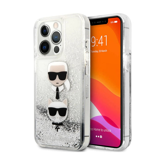 Karl Lagerfeld Liquid Glitter Karl & Choupette Head Case, Silber - iPhone 13 Pro