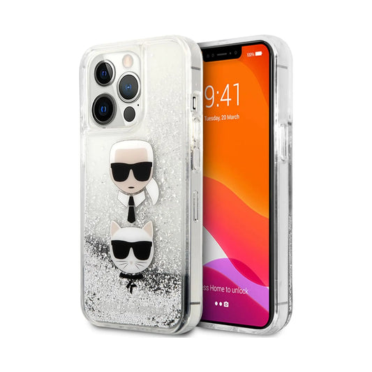 Karl Lagerfeld Liquid Glitter Karl & Choupette, Silber - iPhone 13 Pro Max