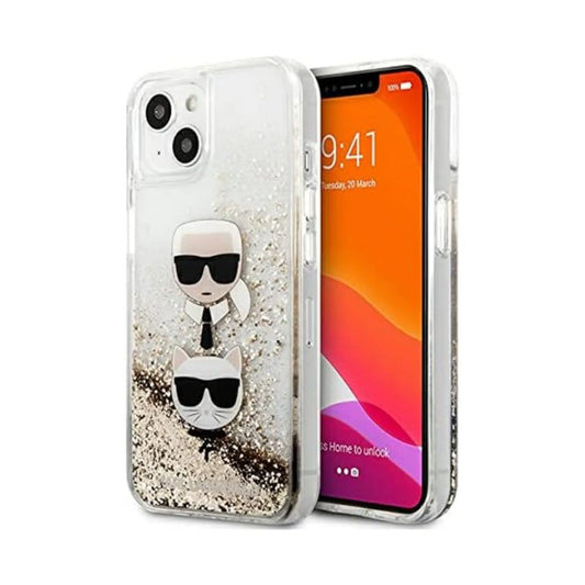 Karl Lagerfeld Liquid Glitter Karl & Choupette Kopf Case, Gold - iPhone 13 mini