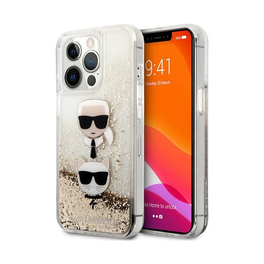 Karl Lagerfeld Liquid Glitter Karl & Choupette, Gold - iPhone 13 Pro Max