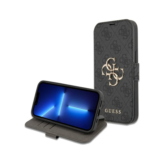 Guess 4G Big Metal Logo Book Case, Grau – iPhone 13 Pro