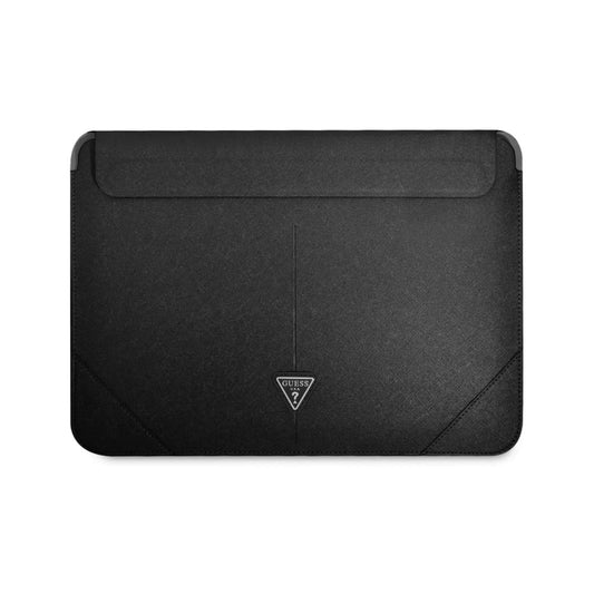 Guess GUCS16PSATLK Saffiano Triangle Logo Sleeve, Schwarz – bis 16 Zoll