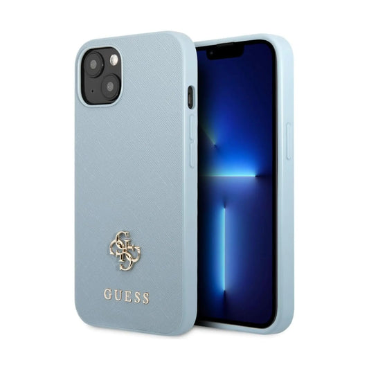 Guess GUHCP13MPS4MB Saffiano 4G Small Metal Logo Case, Blau – iPhone 13