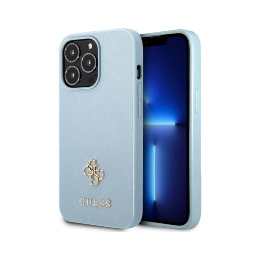 Guess GUHCP13LPS4MB Saffiano 4G Small Metal Logo Case, Blau – iPhone 13 / 13 Pro