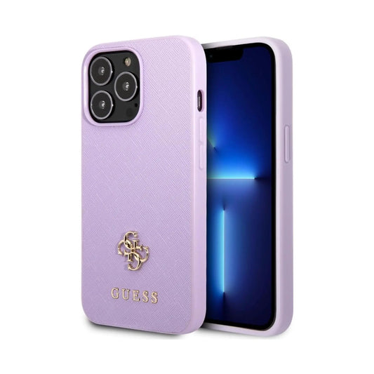 Guess GUHCP13XPS4MU Saffiano 4G Small Metal Logo Case, Lila – iPhone 13 Pro Max