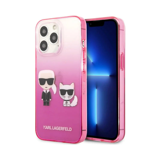 Karl Lagerfeld Gradient Iconic Karl & Choupette Case, Pink - iPhone 13 Pro