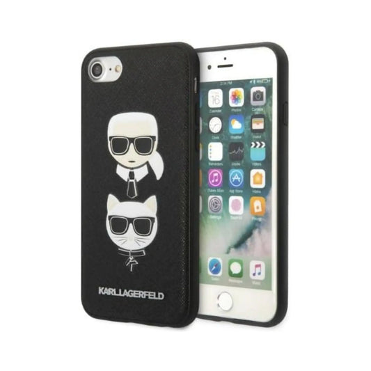 Karl Lagerfeld Saffiano Karl & Choupette Heads Case, Schwarz - iPhone SE 2022 / SE 2020 / 8 / 7