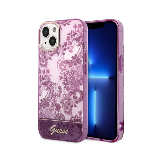 Guess iPhone 14 Plus Hülle, Fuchsia – Porcelain Collection