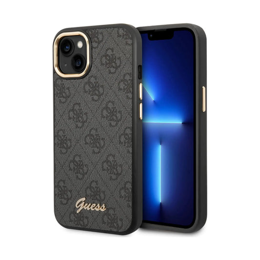 Guess 4G Hülle Schwarz mit Metall Kamera-Umriss – iPhone 14