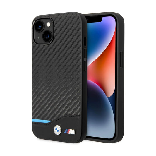 BMW Hülle Kunstleder Tricolor Carbon Schwarz – iPhone 14 Plus