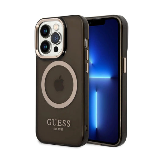 Guess Hülle Gold Outline Translucent MagSafe Schwarz - iPhone 14 Pro Max