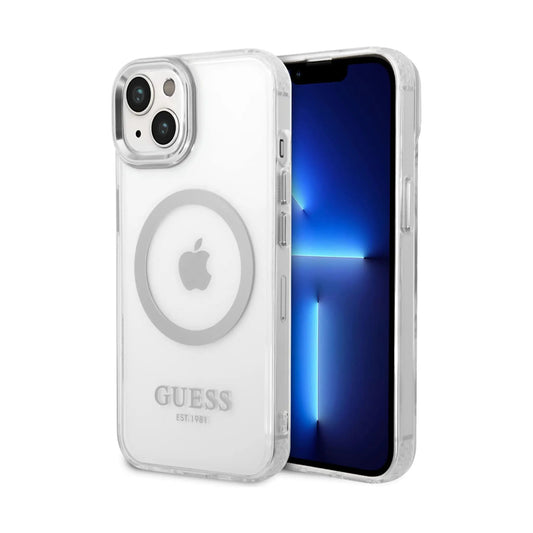 Guess Hülle Metal Outline MagSafe Transparent-Silber - iPhone 14