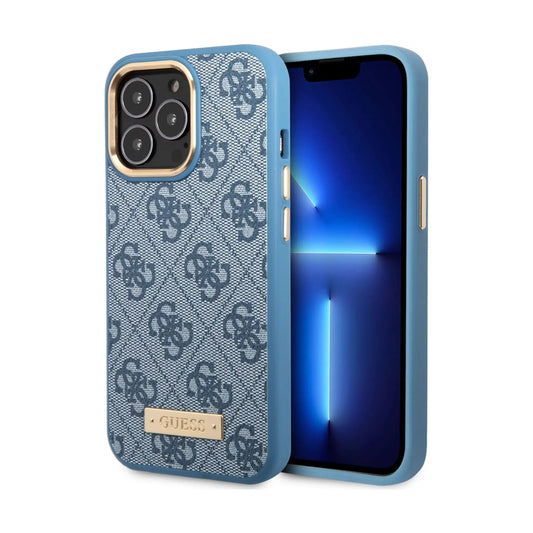 Guess Hülle 4G Logo Plate MagSafe Blau - iPhone 14 Pro Max