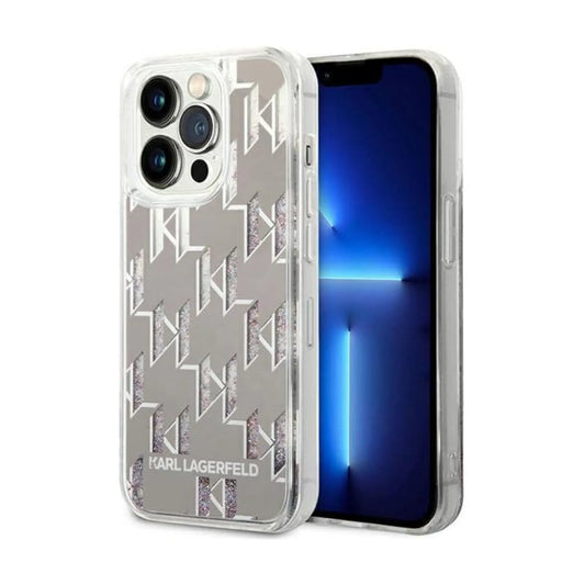 Karl Lagerfeld Monogram Liquid Glitter Case, Silber - iPhone 14 Pro