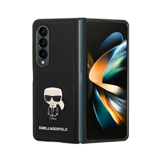 Karl Lagerfeld Saffiano Ikonik Metal Case KLHCZFD4IKMSBK, Schwarz - Samsung Galaxy Z Fold 4 F936