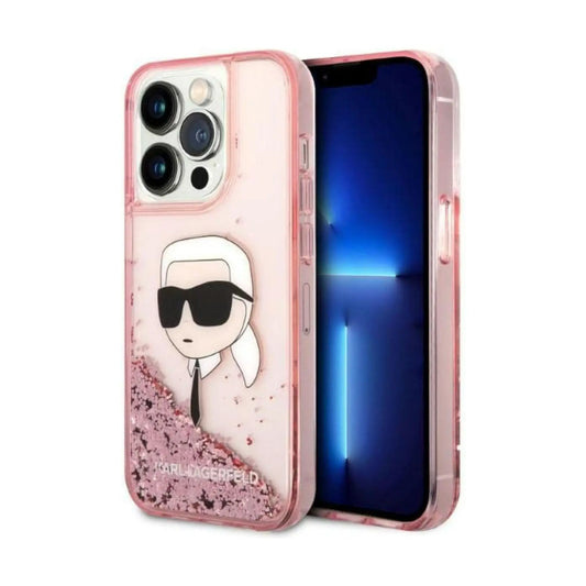 Karl Lagerfeld Liquid Glitter Karl’s Kopf Case, Pink - iPhone 14 Pro Max