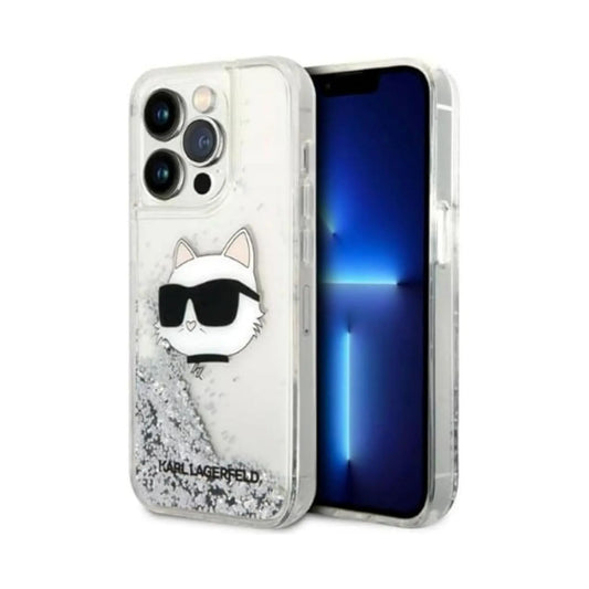 Karl Lagerfeld Liquid Glitter NFT Choupette Head Case, Silber - iPhone 14 Pro