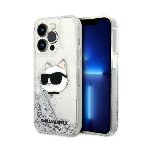 Karl Lagerfeld Hülle Liquid Glitter NFT Choupette Head Silber – iPhone 14 Pro Max