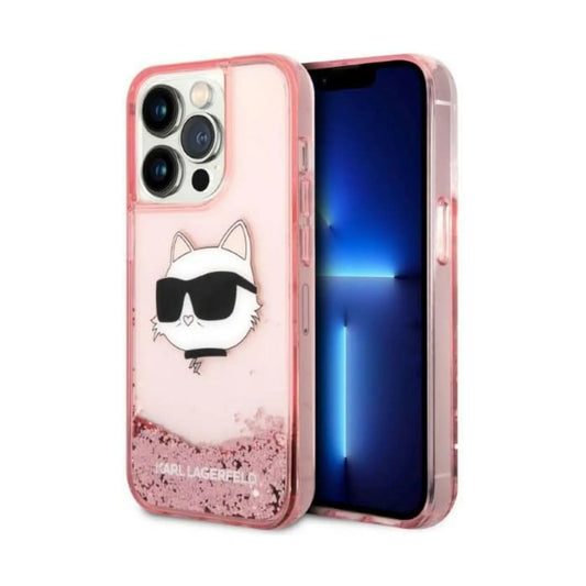 Karl Lagerfeld Liquid Glitter NFT Choupette Head Case, Pink - iPhone 14 Pro