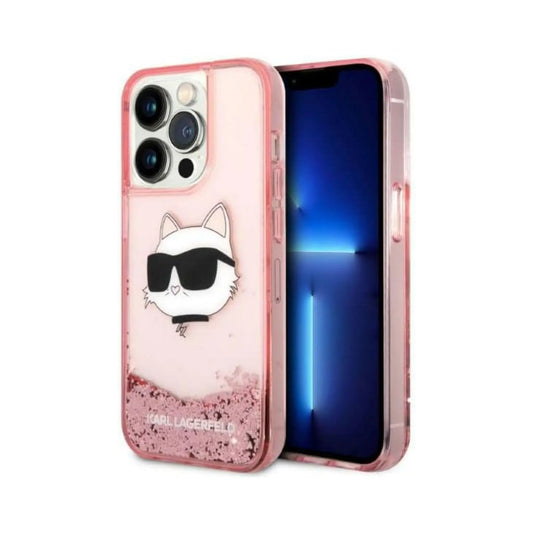 Karl Lagerfeld Hülle Liquid Glitter NFT Choupette Head Pink – iPhone 14 Pro Max
