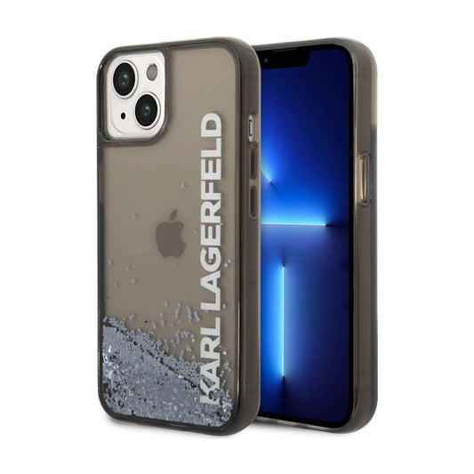 Karl Lagerfeld Liquid Glitter Elongated Logo Case, Schwarz - iPhone 14 Plus