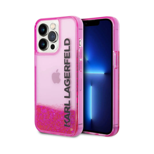 Karl Lagerfeld Liquid Glitter Elongated Logo Case, Pink - iPhone 14 Pro Max