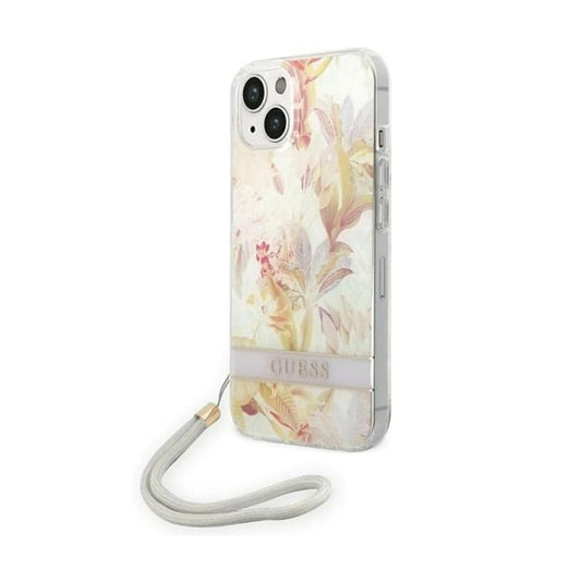 Guess Hülle GUOHCP14SHFLSU Flower Strap Hardcase Lila – iPhone 14