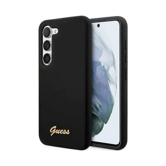 Guess Silicone Script Metal Logo Case, Schwarz – Galaxy S23