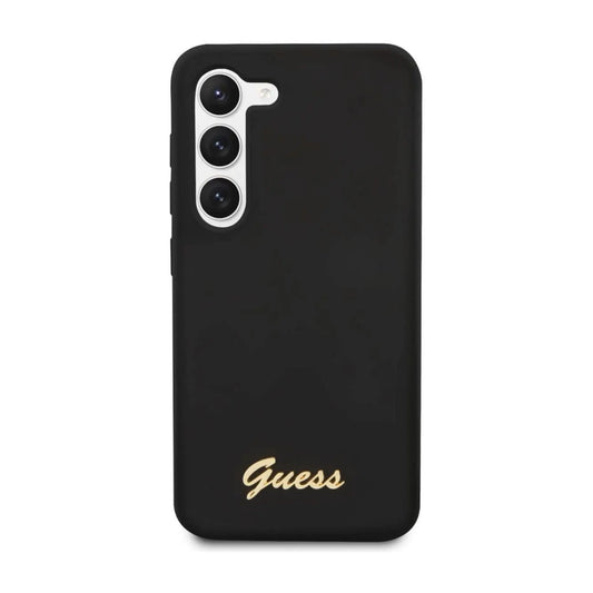 Guess Silikon Script Metall Logo Hülle Schwarz – Samsung Galaxy S23 Plus
