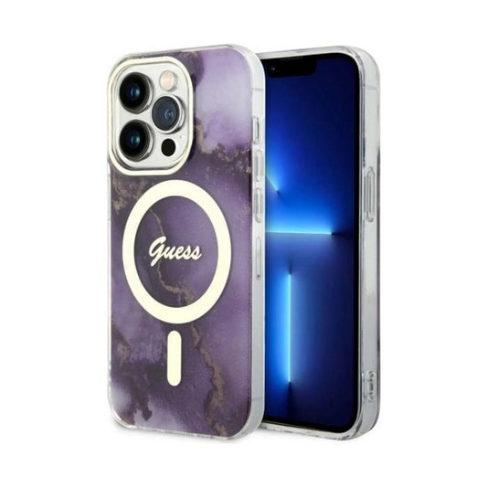 Guess Hülle Golden Marble MagSafe Lila - iPhone 14 Pro