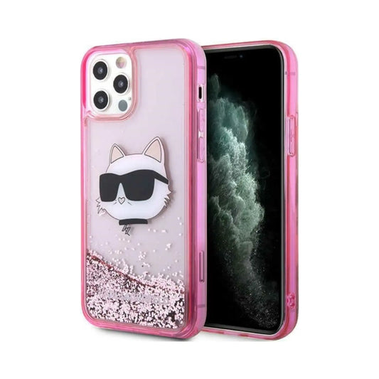 Karl Lagerfeld Liquid Glitter NFT Choupette Head Case, Pink - iPhone 12 / 12 Pro