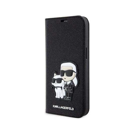 Karl Lagerfeld Booktype Saffiano Karl & Choupette, Schwarz - iPhone 14