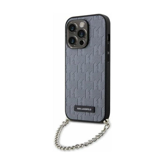 Karl Lagerfeld Saffiano Monogrammkette Case, Silber - iPhone 14 Pro