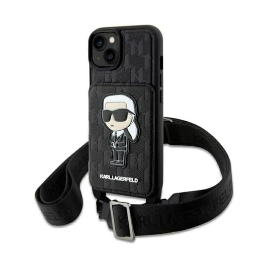 Karl Lagerfeld Hülle KLHCP14SCSAKHPKK Saffiano Monogram Crossbody Schwarz – iPhone 14