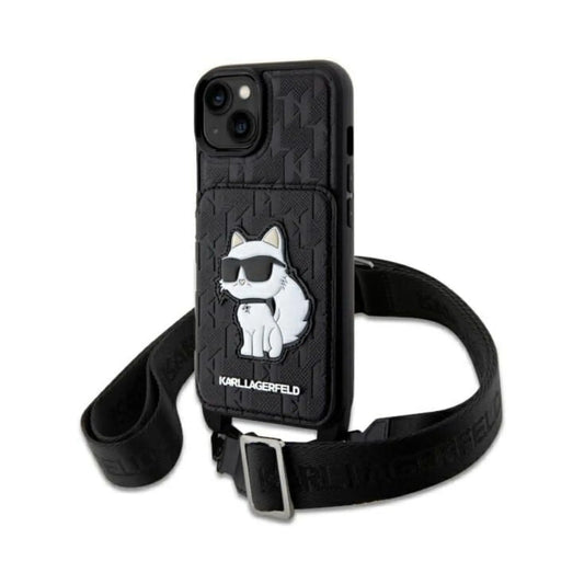 Karl Lagerfeld Crossbody NFT Saffiano Monogram Choupette Case, Schwarz - iPhone 14