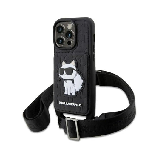 Karl Lagerfeld Crossbody Saffiano Monogram Choupette Hardcase KLHCP14LCSAKHPCK, Schwarz - iPhone 14 Pro
