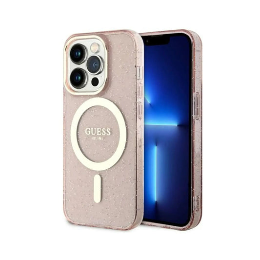 Guess Hülle Glitter Gold MagSafe Pink - iPhone 14 Pro