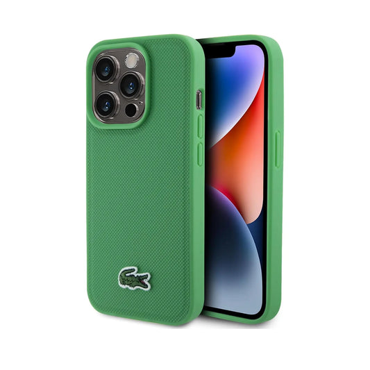 Lacoste Iconic Petit Piqué Woven Logo MagSafe Case, Grün – iPhone 15 Pro