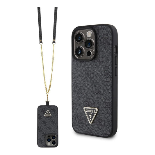 Guess iPhone 15 Pro Hülle, Schwarz – Crossbody 4G Metal Logo