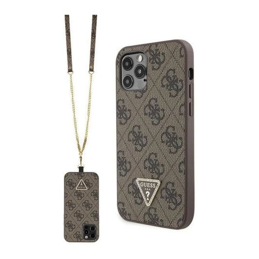 Guess GUHCP12MP4TDSCPW Crossbody 4G Metal Logo Case, Braun – iPhone 12 / 12 Pro