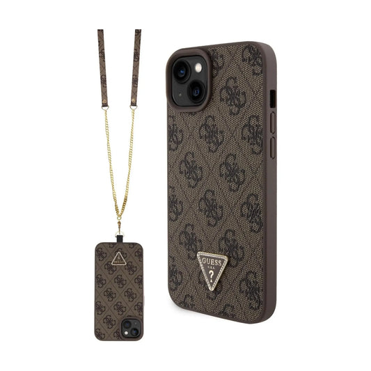 Guess Crossbody 4G Metal Logo Hülle Braun – iPhone 15 Plus