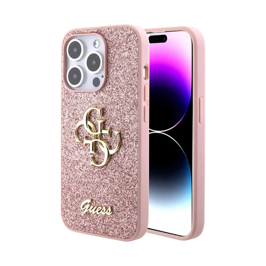 Guess Hülle Glitter Script Big 4G Pink – iPhone 15 Pro Max